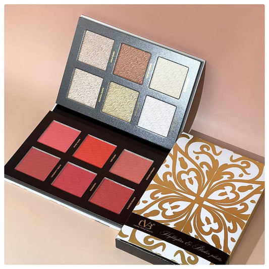 Makeup palette with different shades of makeup on a decorative box