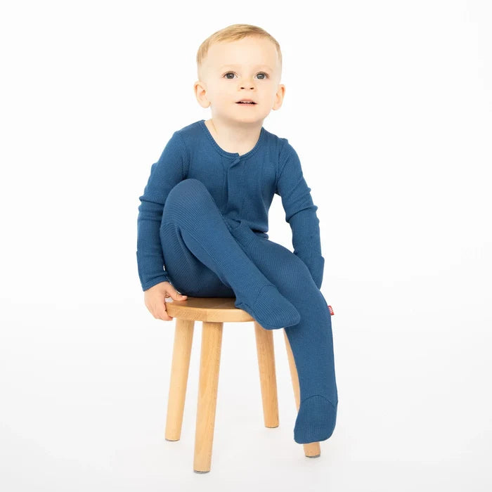 Dark Blue Waffle Footie 0-3mos