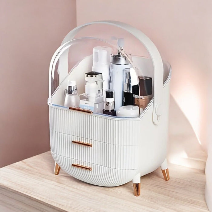 Dustproof Cosmetics Organizer - White. منظم مستحضرات التجميل المقاوم للغبار - أبيض - Princess Cosmetics Qatar