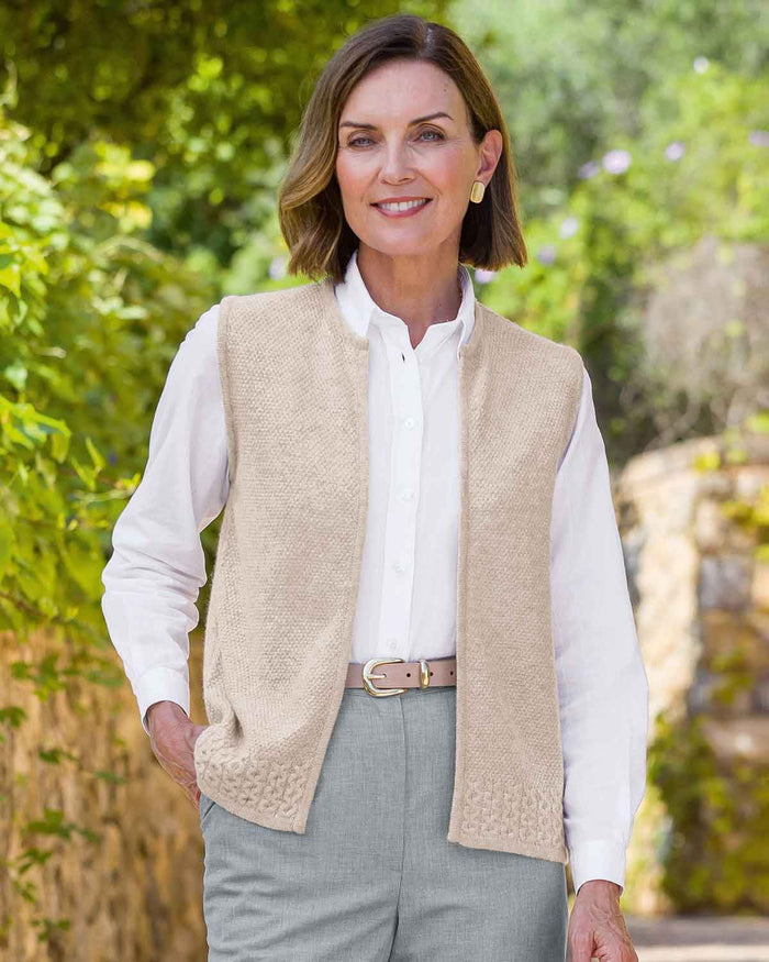 Ellen Edge To Edge Lambswool Ladies Waistcoat - Natural - Country Collection