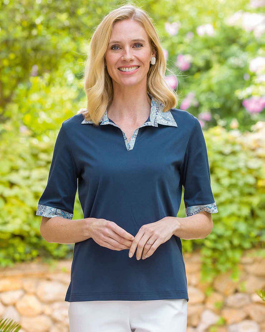 Eloise Trimmed Short Sleeve Cotton Polo Top - Country Collection