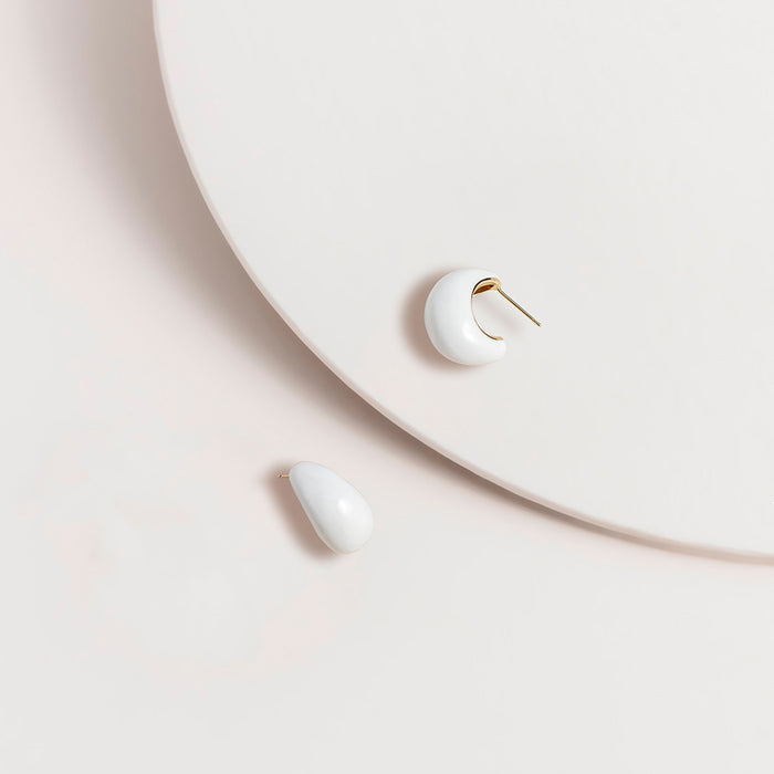 Enamel Droplet Earrings in White