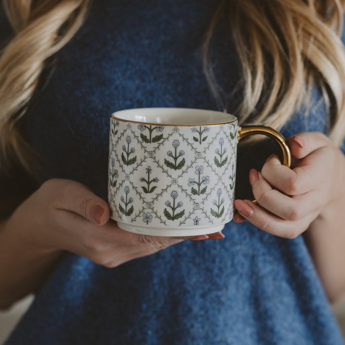 Floral Quilt 14 oz Coffee Mug - Olita Gifts & Goods