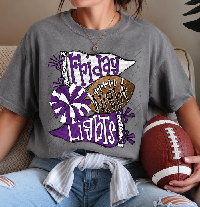 Friday Night Lights PURPLE & WHITE Comfort Colors Tee - YOUTH & ADULT