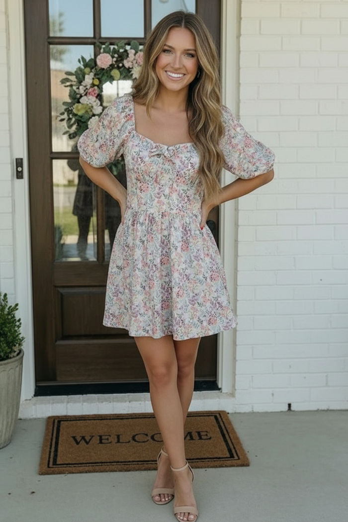 Garden Party Dreams Floral Puff Sleeve Mini Dress