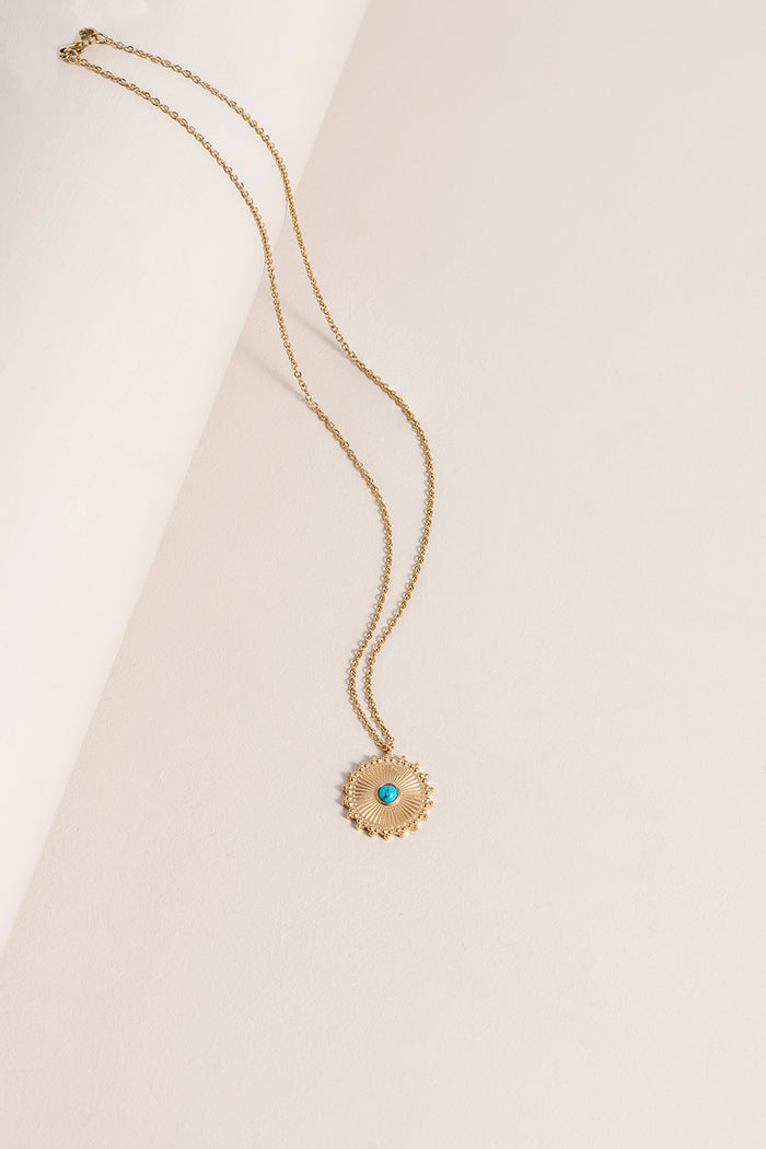 Gold and Turquoise Sunburst Pendant