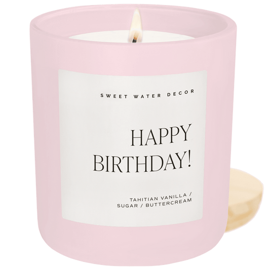 Happy Birthday Soy Candle - Pink Matte Jar - 15 oz (Vanilla Buttercream) - Olita Gifts & Goods