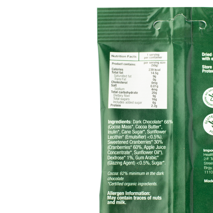 Healthy Options Organic Cranberries in Dark Chocolate 50g