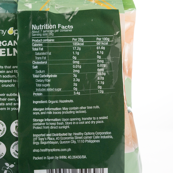 Healthy Options Organic Hazelnuts 200g