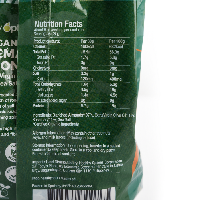 Healthy Options Organic Rosemary Almonds with Extra Virgin Olive Oil & Sea Salt  200g