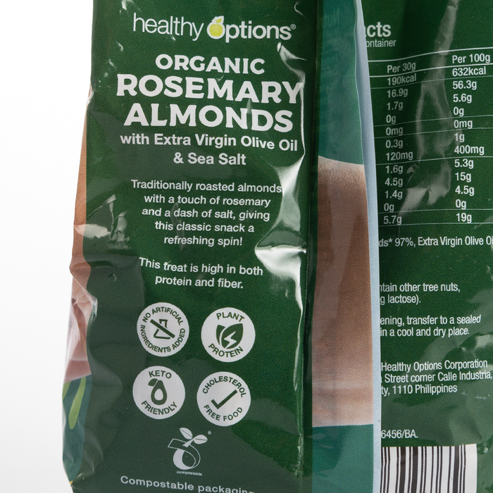 Healthy Options Organic Rosemary Almonds with Extra Virgin Olive Oil & Sea Salt  200g