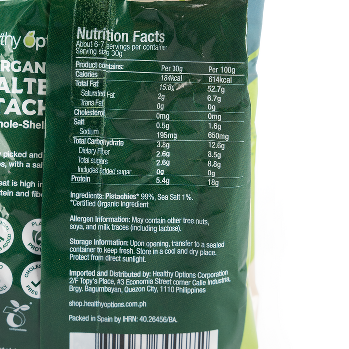 Healthy Options Organic Salted Whole-Shelled Pistachios  200g