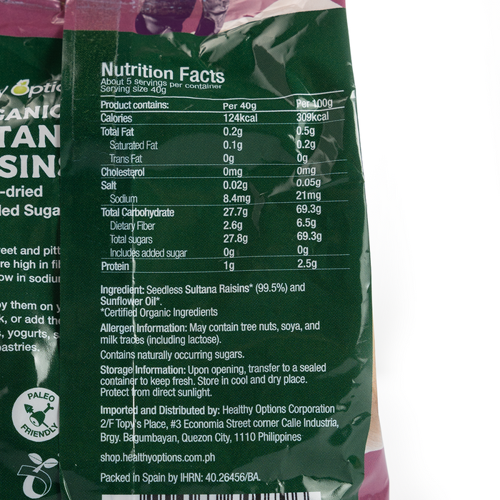 Healthy Options Organic Sultana Raisins 200g