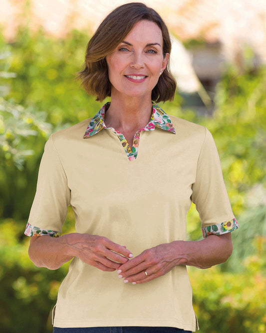 Heidi Cotton Trimmed Short Sleeve Polo Top - Country Collection