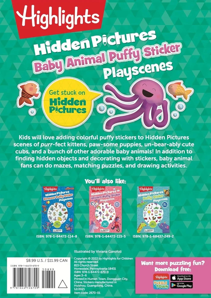 Highlights Baby Animal Hidden Pictures Puffy Sticker Playscenes