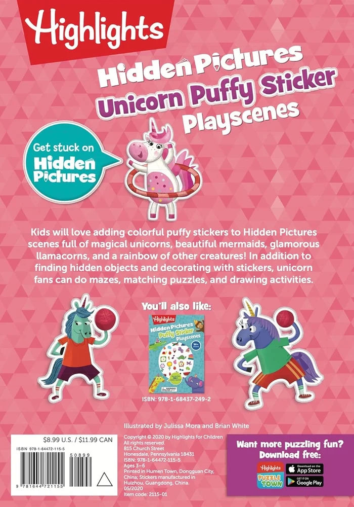 Highlights Unicorn Hidden Pictures Puffy Sticker Playscenes