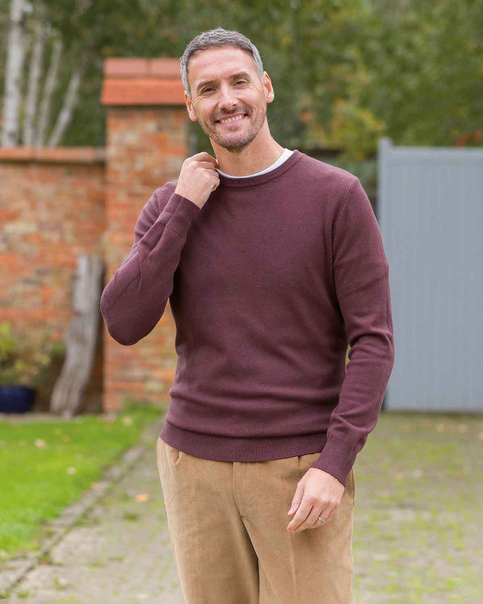Holbury Cashmilon Crew Neck Jumper - Wine - Country Collection