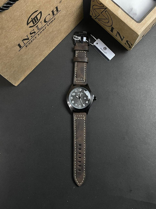 INSUCH MEN'S WATCH ,Quartz Machine With Leather Strap