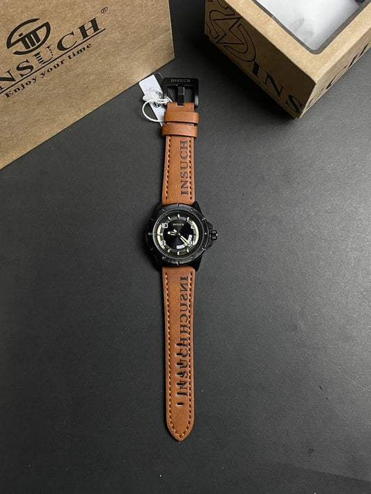 INSUCH MEN'S WATCH ,Quartz Machine,Rotating Dial  With Leather Strap