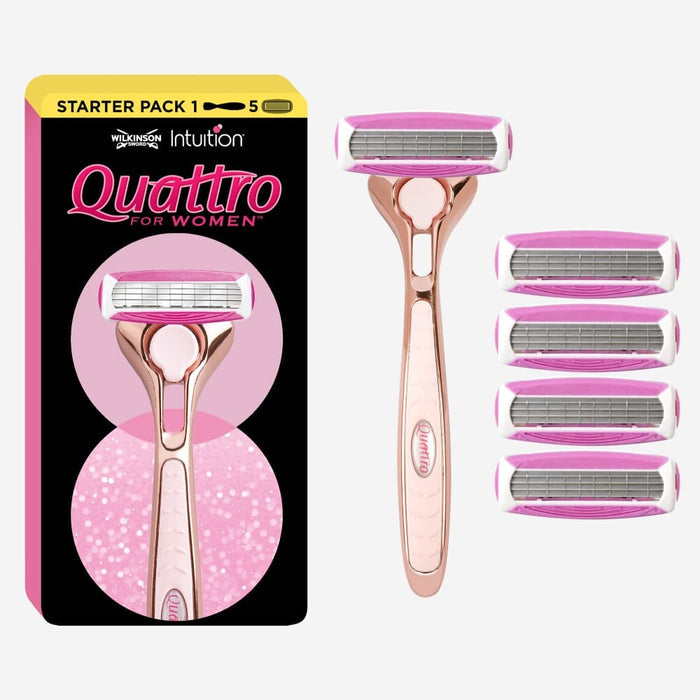 Intuition Quattro For Women Rose Gold Razor + 5 Blades Refills