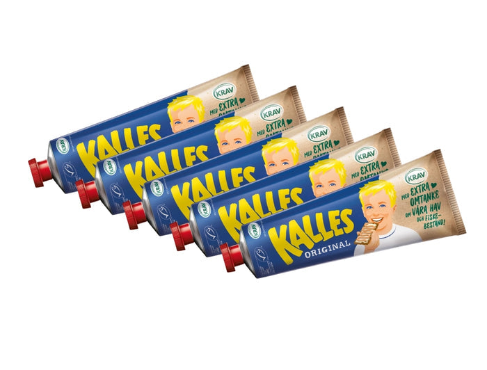 5 x Kalles Kaviar KRAV 250g tubes – Swedish KRAV-certified organic lightly smoked cod roe spread, MSC-certified sustainable