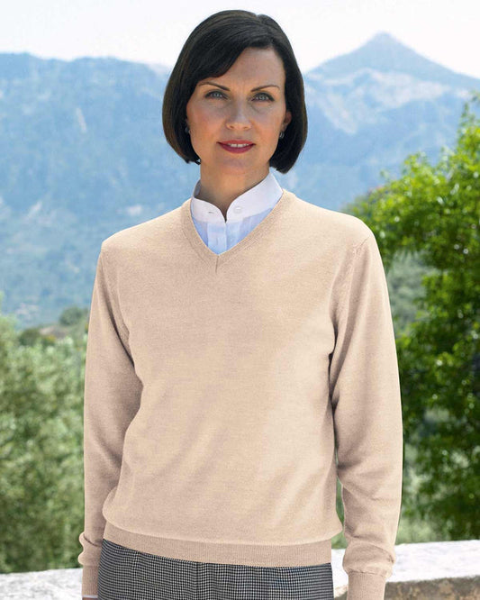 Merino V neck Sweater Ladies - Camel - Country Collection