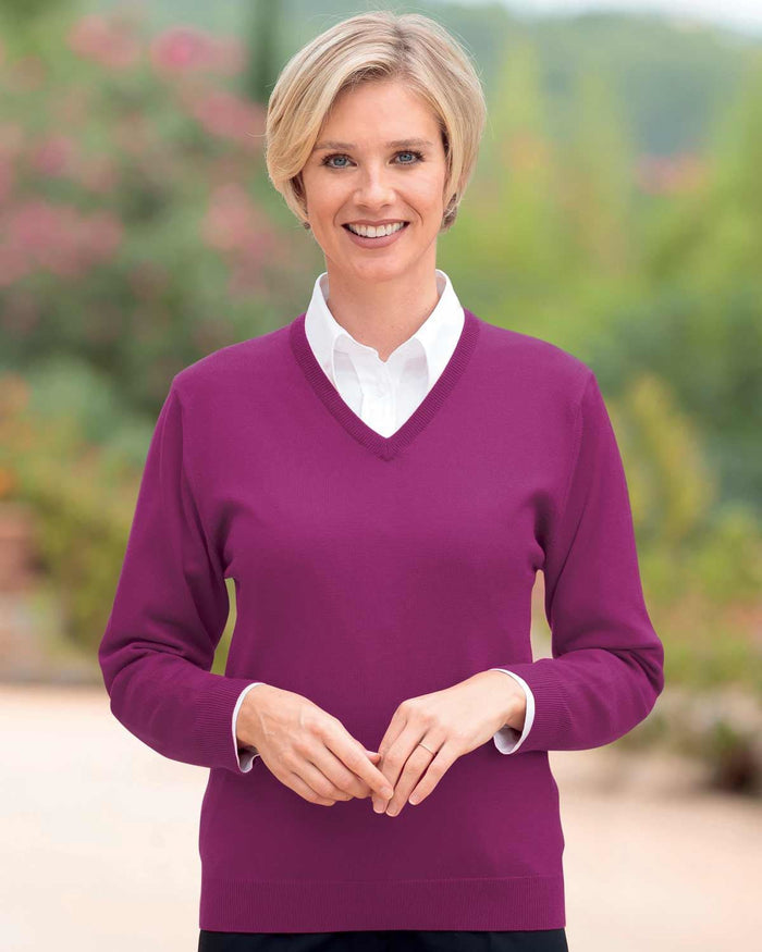 Merino V neck Sweater Ladies - Mulberry - Country Collection