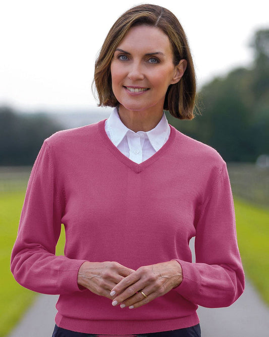 Merino V neck Sweater Ladies - Rose - Country Collection