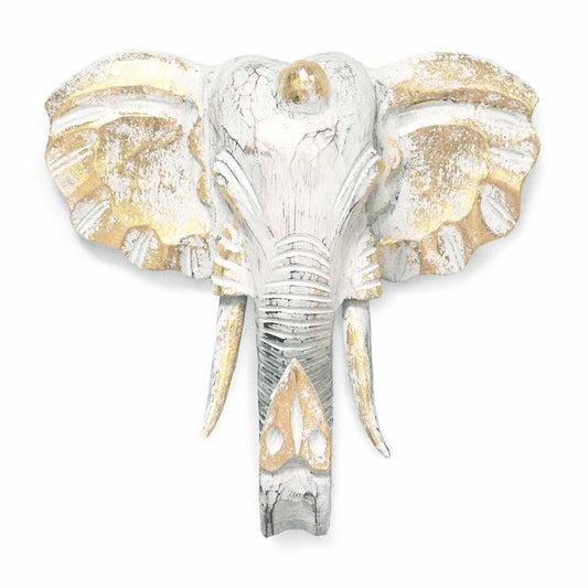 Large Majestic Elephant Head Gold & Whitewash