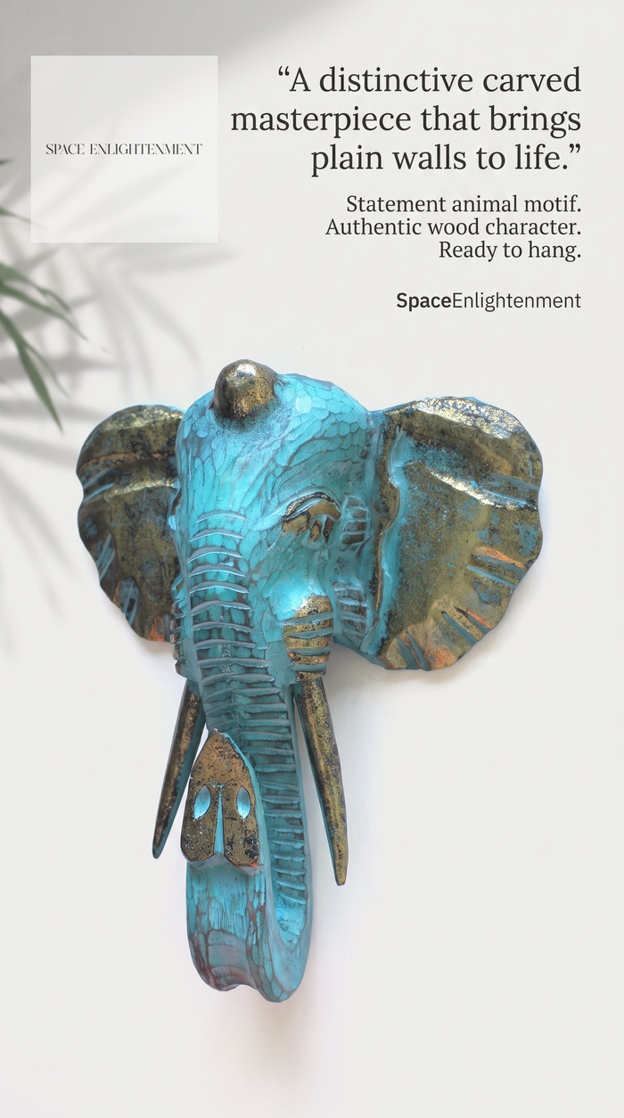 Majestic Elephant Head Gold & Turquoise Large Decorative Unique Wall Hanging