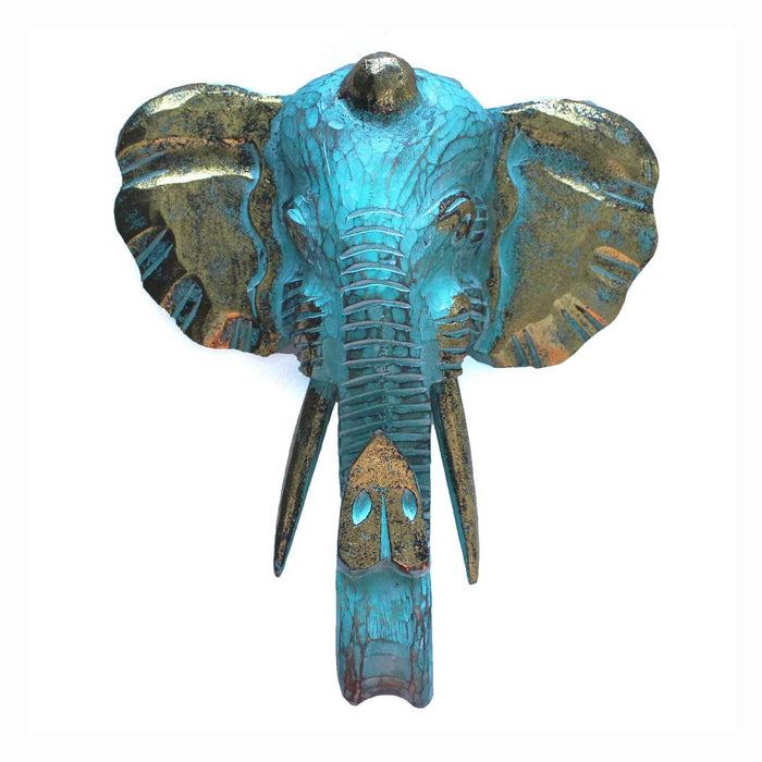 Majestic Elephant Head Gold & Turquoise Large Decorative Unique Wall Hanging