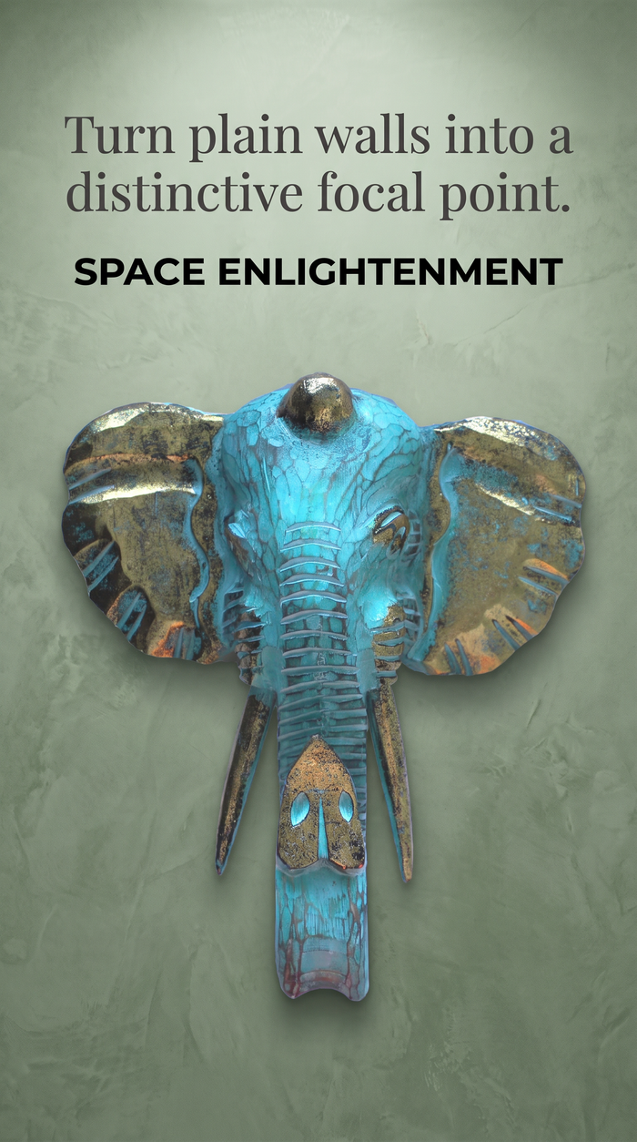 Majestic Elephant Head Gold & Turquoise Large Decorative Unique Wall Hanging