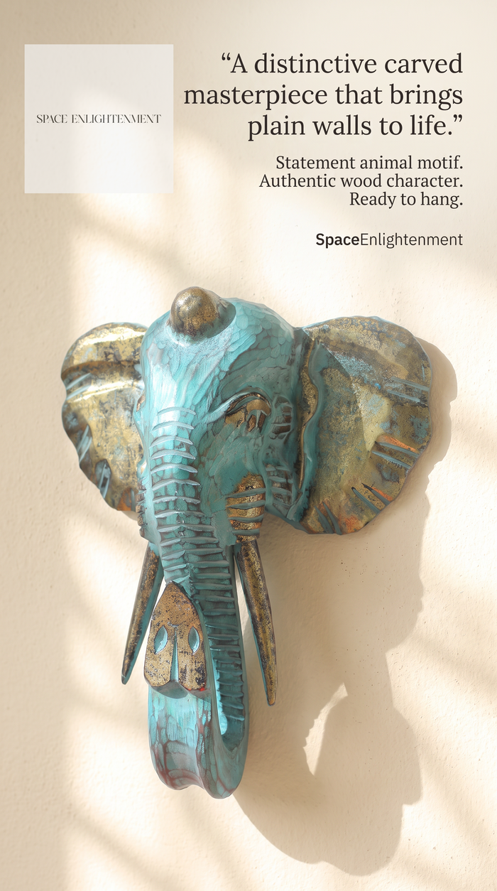 Majestic Elephant Head Gold & Turquoise Large Decorative Unique Wall Hanging