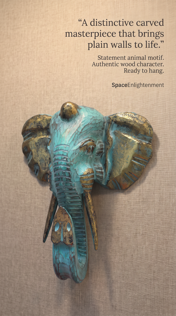 Majestic Elephant Head Gold & Turquoise Large Decorative Unique Wall Hanging