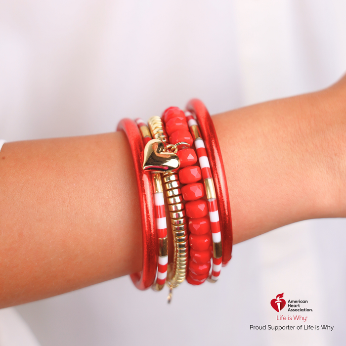 Mindful Heart II Stack bracelet stack designed in support of the American Heart Association’s Life is Why campaign.