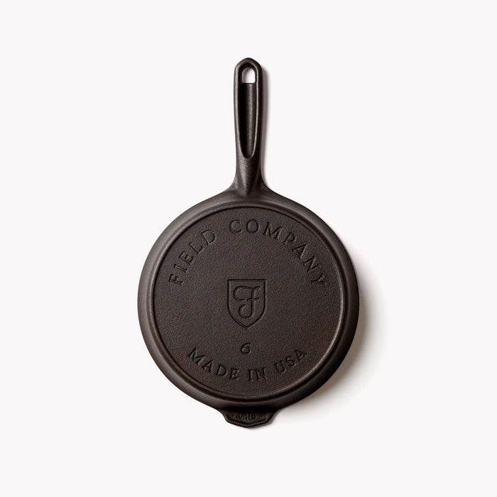 Underside of the No.6 Cast Iron Skillet showing the Field Company and Made in USA stamps