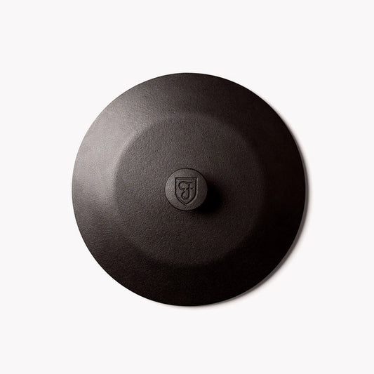Overhead view of the No.8 Field Cast Iron Skillet Lid with shield-stamped knob