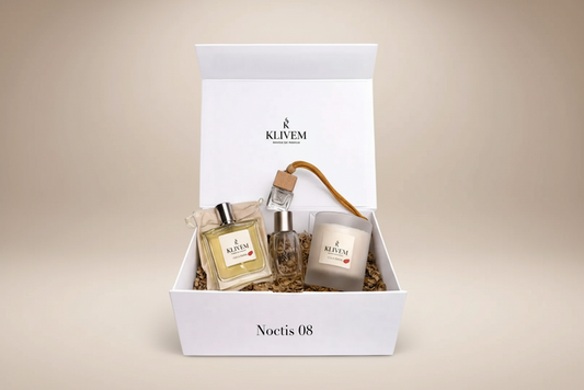 Noctis 08 When It's Quiet luxury Klivem gift box with candle 160g, perfume 50ml, room spray 100ml and car diffuser 8ml
