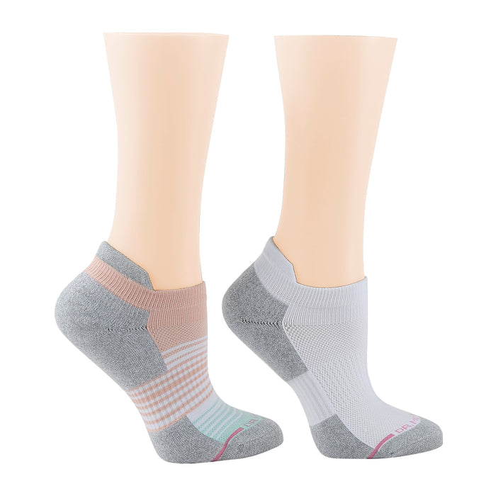 Ankle compression socks featuring an ombre stripe design in pink and gray tones.