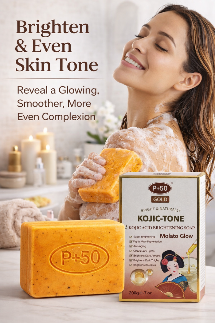 P+50 GOLD KOJIC TONE Kojic Acid Brightening Soap  – 6 Pack Value Bundle (Face & Body)