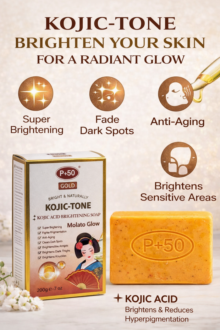 P+50 GOLD KOJIC TONE Kojic Acid Brightening Soap  – 6 Pack Value Bundle (Face & Body)