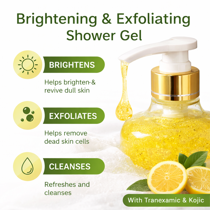 P+50 GOLD Tranexamic & Kojic Brightening Exfoliating Lemon Shower Gel Scrub (1000ml)