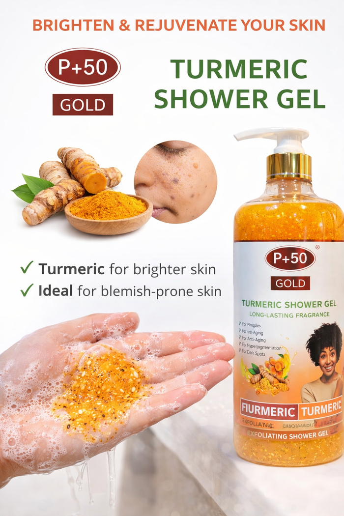 P+50 GOLD Turmeric Brightening Exfoliating Shower Gel Scrub (1000ml)