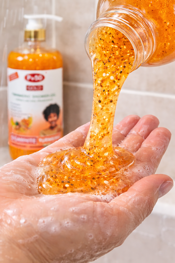 P+50 GOLD Turmeric Brightening Exfoliating Shower Gel Scrub (1000ml)