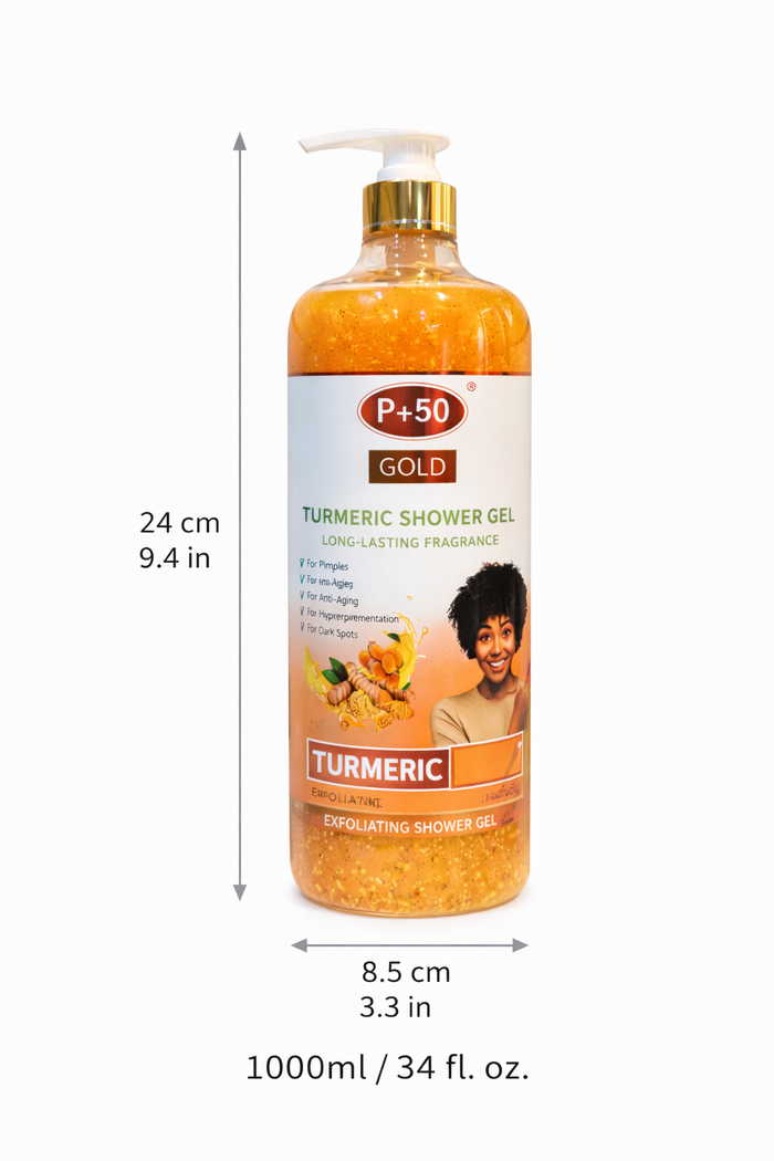 P+50 GOLD Turmeric Brightening Exfoliating Shower Gel Scrub (1000ml)