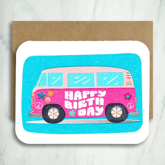 Paper Chain Studios Groovy Birthday Bus Greeting Card