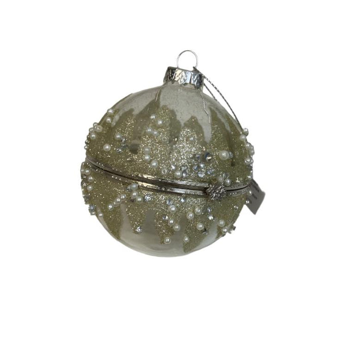 PEARL and glitter Glass Gift Box Ornament