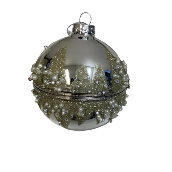 PEARL and glitter Glass Gift Box Ornament