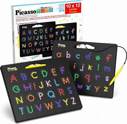 Picasso - Double Sided 2 In 1 Alphabet & Number Magnetic Drawing Board 10"x12" Black