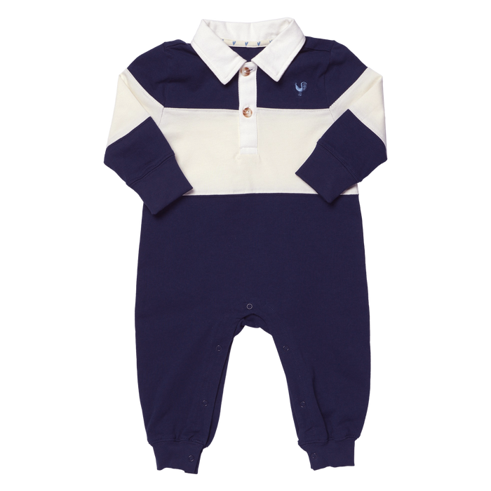 Pink Chicken Baby Boys Albert Rugby Romper in Navy & White
